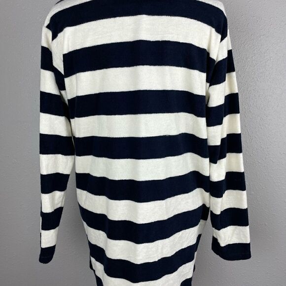 Pre-Owned Chaus Sport Long Sleeve Terry Cloth Navy and White Striped Top Size S - Picture 4 of 5